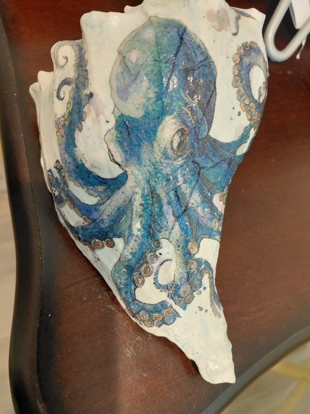 Hand-Painted Blue Octopus Shell Art - Home Art